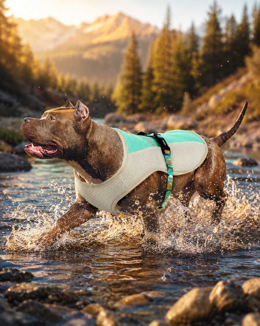 Home Evaporative Cooling Vest on a dog